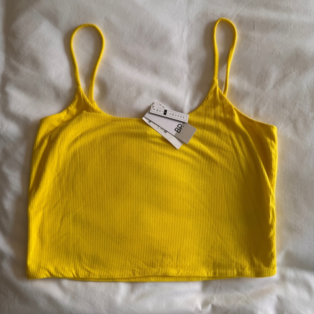 bp Yellow Ribbed Spaghetti Strap Crop Camisole